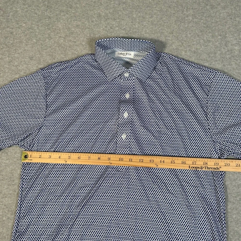 Collars & Co Polo Shirt Men M Blue‎ White Geometric Print Dress Collar NEW NWOT - Picture 7 of 7